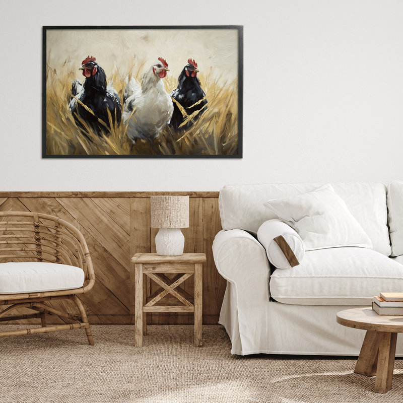 «Chickens In Wheat Field», estampe numérique, conception de Tina LeCour, Giclée encadrée noir minuit, H 20 po x l 30 po