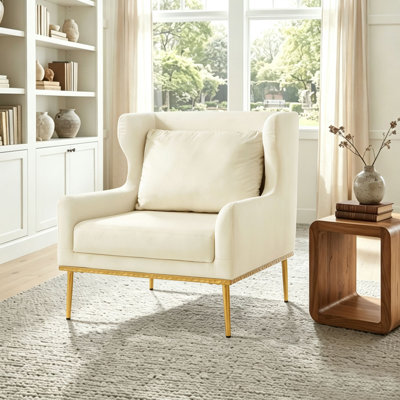 Fauteuil d'appoint rembourré en velours moderne avec pieds en métal doré pour le salon