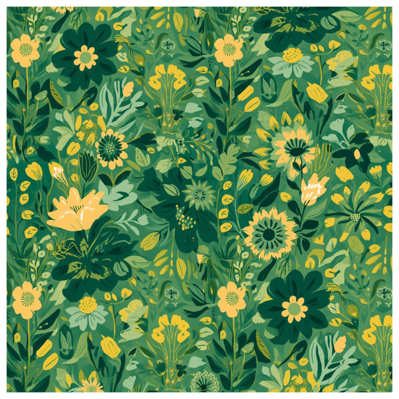 Édredon vert et jaune à motif floral, Très grand lit