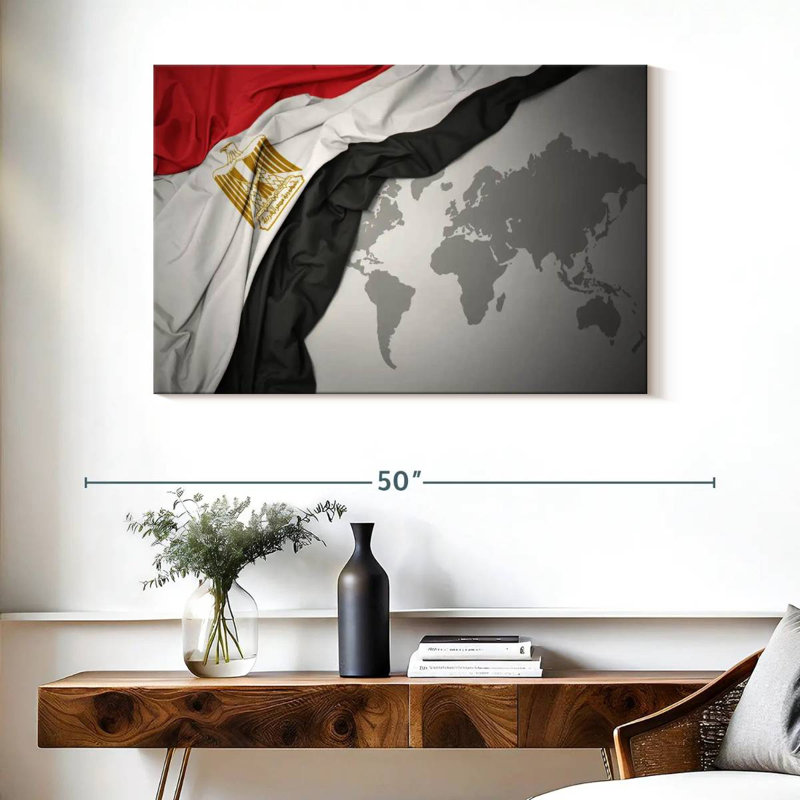 Egypt Flag On World Map, 26" H x 39" W