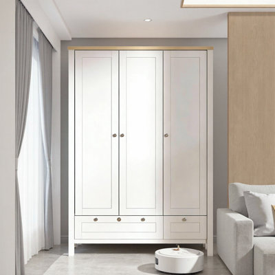 Armoire penderie 68,5 "avec tiroir verrouillable, garde-robe à 3 portes avec tringle et tablettes pour chambre à coucher, style Shaker
