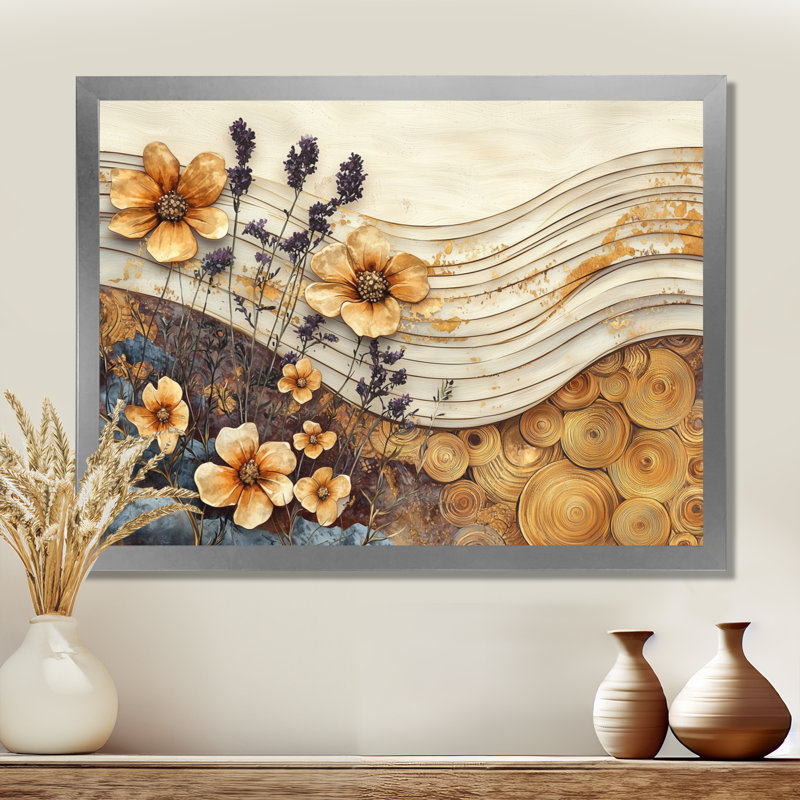 Ingvalson, fleurs d'automne brunes sur glissades sur bois I - Art mural fleurs sauvages, Argent argent, H 12 po x l 20 po