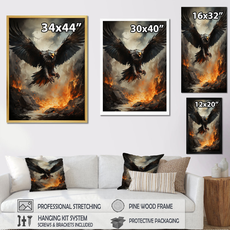Native Thunderbird Soar Eagle sur impression sur toile, H 32 po x l 24 po x P 1 po, Cadre doré simple