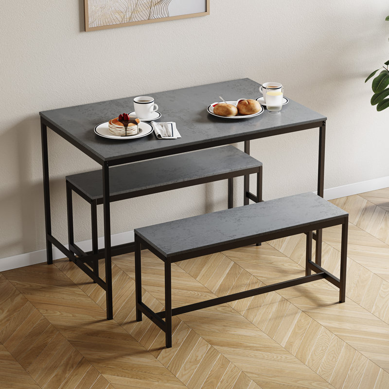 Abneer 4 - Person Dining Set, Concrete Grey, Concrete Grey, Black
