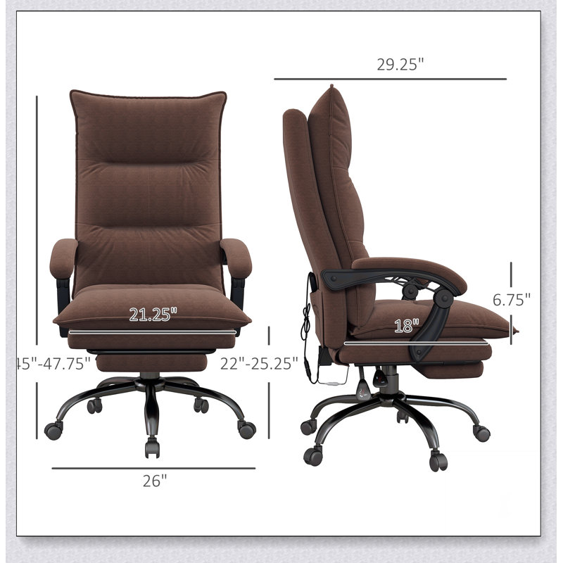 Fauteuil de bureau de massage Executive avec 6 points de vibration, fauteuil de bureau d'ordinateur en microfibre, fauteuil inclinable chauffant avec repose-pieds, accoudoir, double rembourrage,