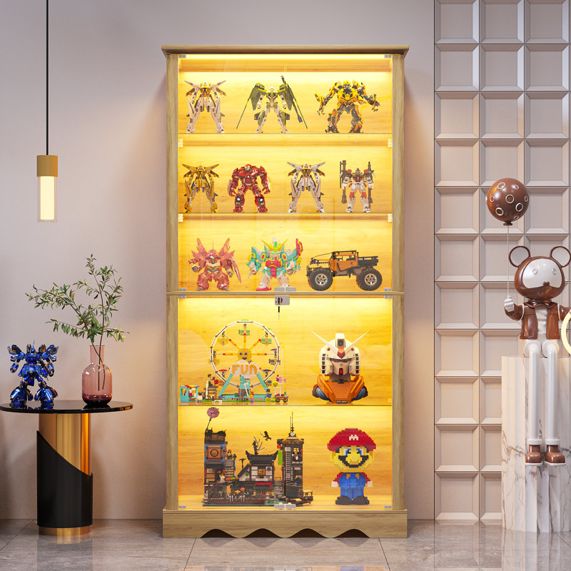 5-Tier Glass Curio Cabinet with LED Lighting, Oak