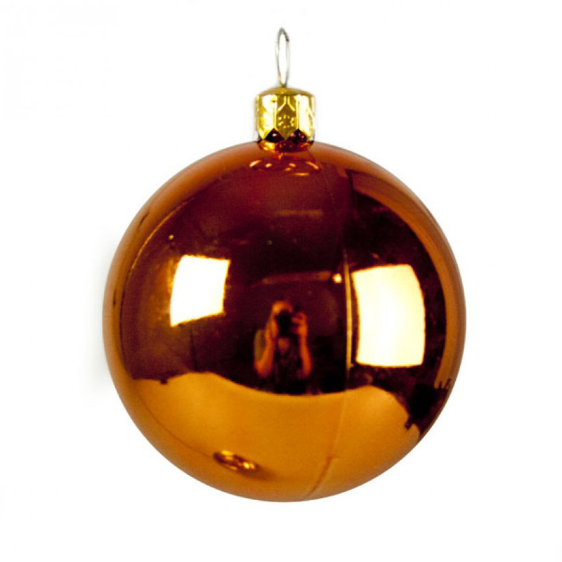 Bauble, Copper Orange Shiny, 4cm H x 4cm W x 4cm D