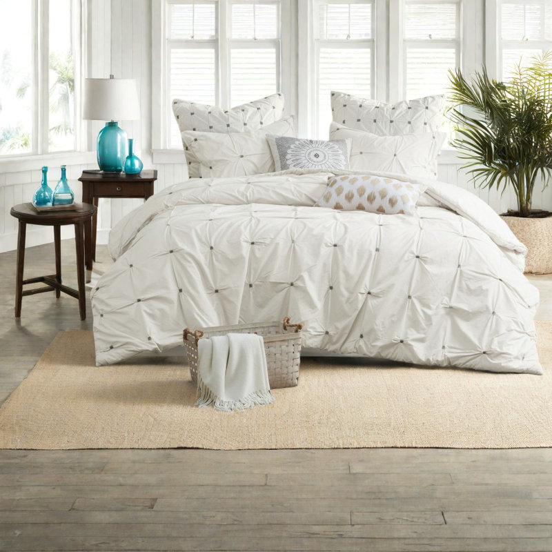 Ensemble de literie luxueux en coton 3 pièces, édredon hypoallergénique avec broderie moderne