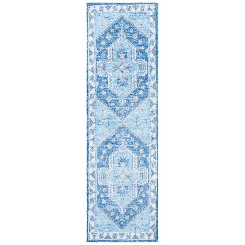 Tapis bleu / ivoire touffeté à la main Blesse, Tapis de couloir 2 pi 3 po x 8 pi