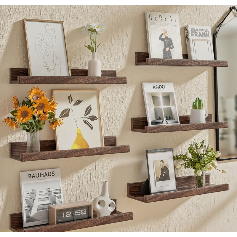 Floating Shelves Set Of 6, Wall Mounted Picture Ledge Shelf For Home Decor, Space Saving Display Organizer With Easy Installation And Durable Design For Living Room, Bedroom, Bathroom, Kitchen