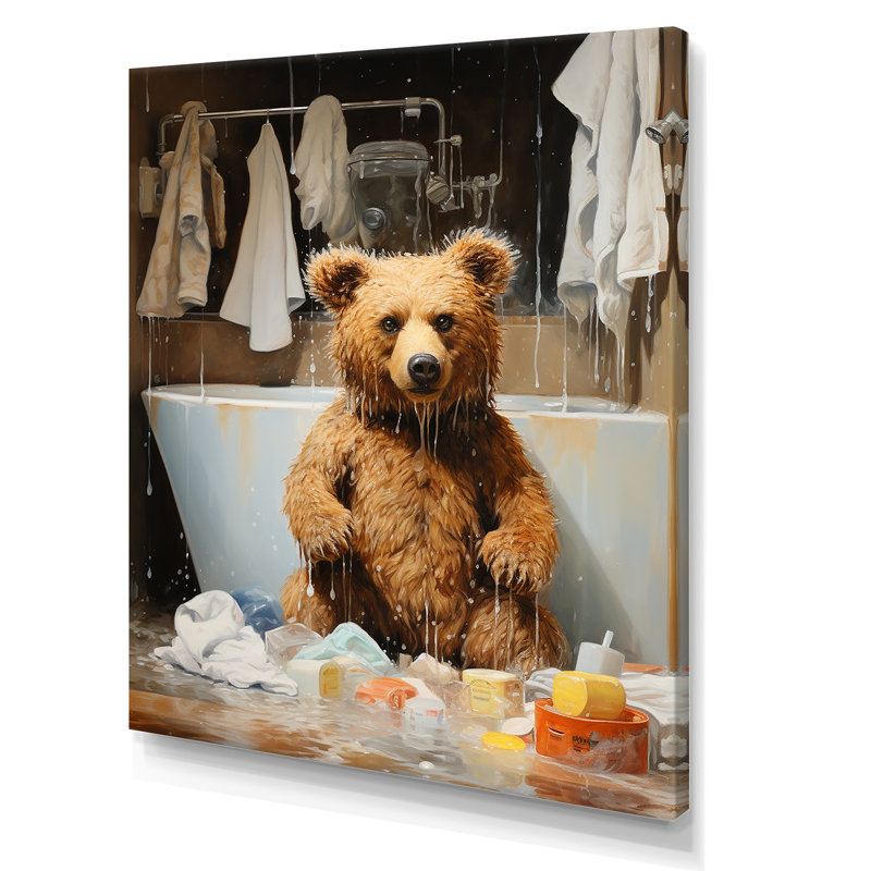 «Bathroom Bathroom Bear Bubbles 3» - Art mural, H 20 po x l 12 po x P 1 po