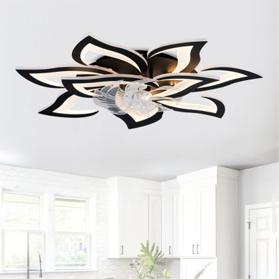 32in Black & White Modern Flower-Shaped Flush Mount Ceiling Fan