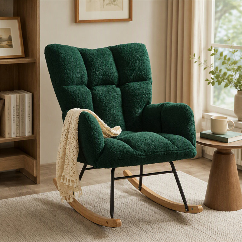 Fauteuil berçant et oscillant rembourré avec tissu, Vert, Vert