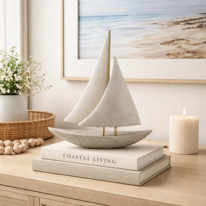 Harbor Crest Resin Sailboat Sculpture