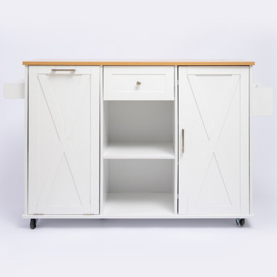 Kitchen Island With Drop Leaf, Tilt Out Kitchen Trash Cabinet, Rolling Storage Cart With Lockable Wheels & Adjustable Shelves