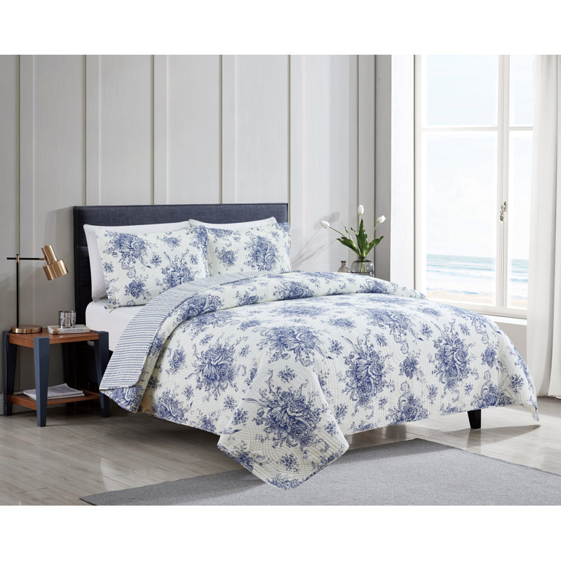 Benedictine Farmhouse / Country Cotton Quilt, King Quilt + 2 Shams, Navy