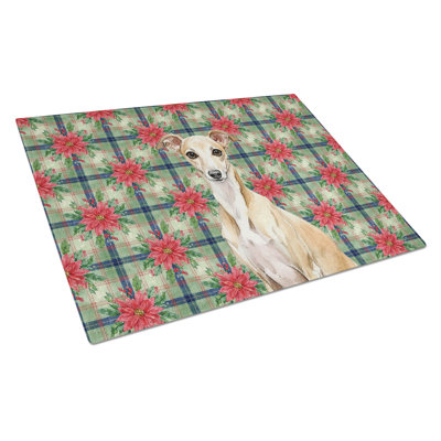 Fawn Italian Greyhound Christmas PoinsettIas Glass Cutting Board