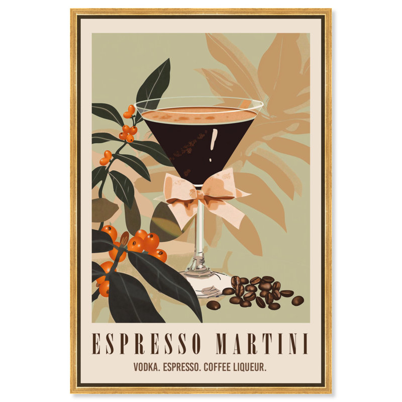 «Classy Espresso Martini Post», reproduction sur toile tendance par Art Remedy, H 25 po x l 17 po, Cadre flottant doré