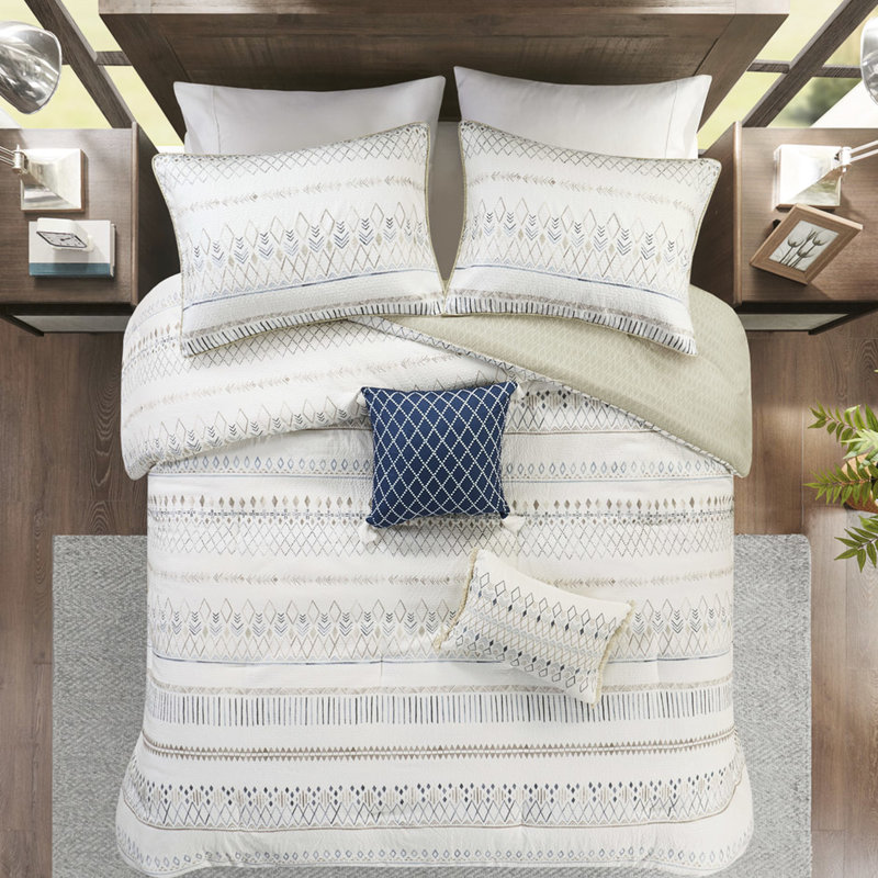 Imprimé Seersucker édredon bleu doux et taupe géométrique 2 taies décoratives, coussins lavables dans une laveuse commerciale 5 pièces