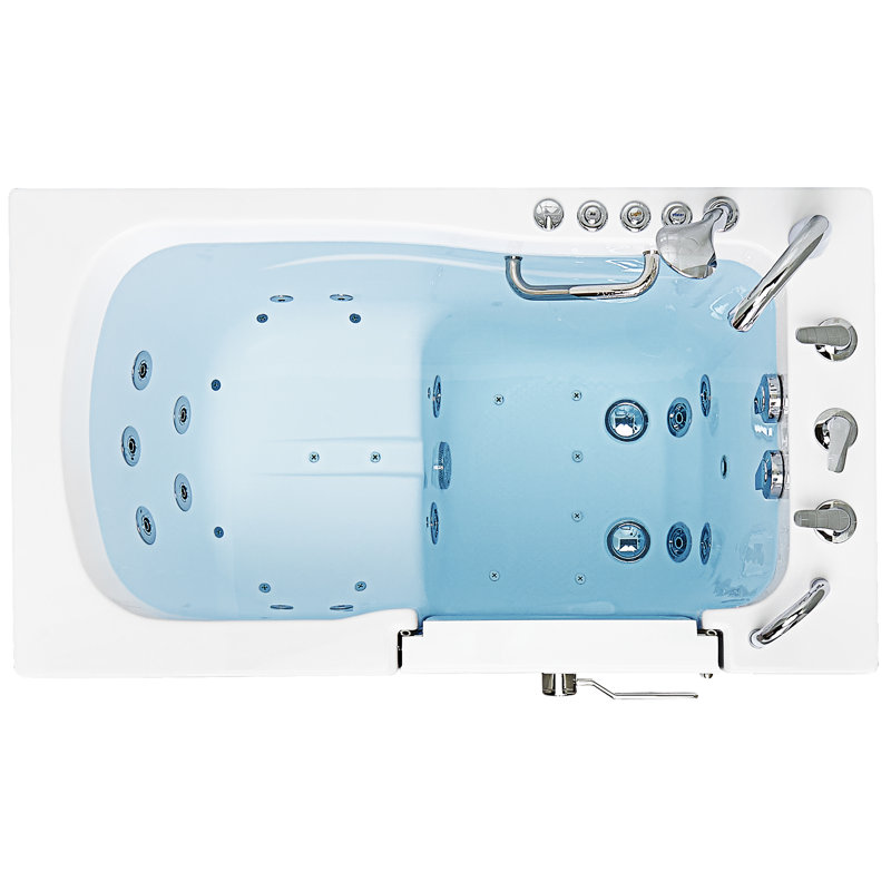 Ella Monaco 32"x52" Acrylic Air and Hydro Massage Walk-In Bathtub with Right Outward Swing Door, 5 Piece Fast Fill Faucet, 2" Dual Drain