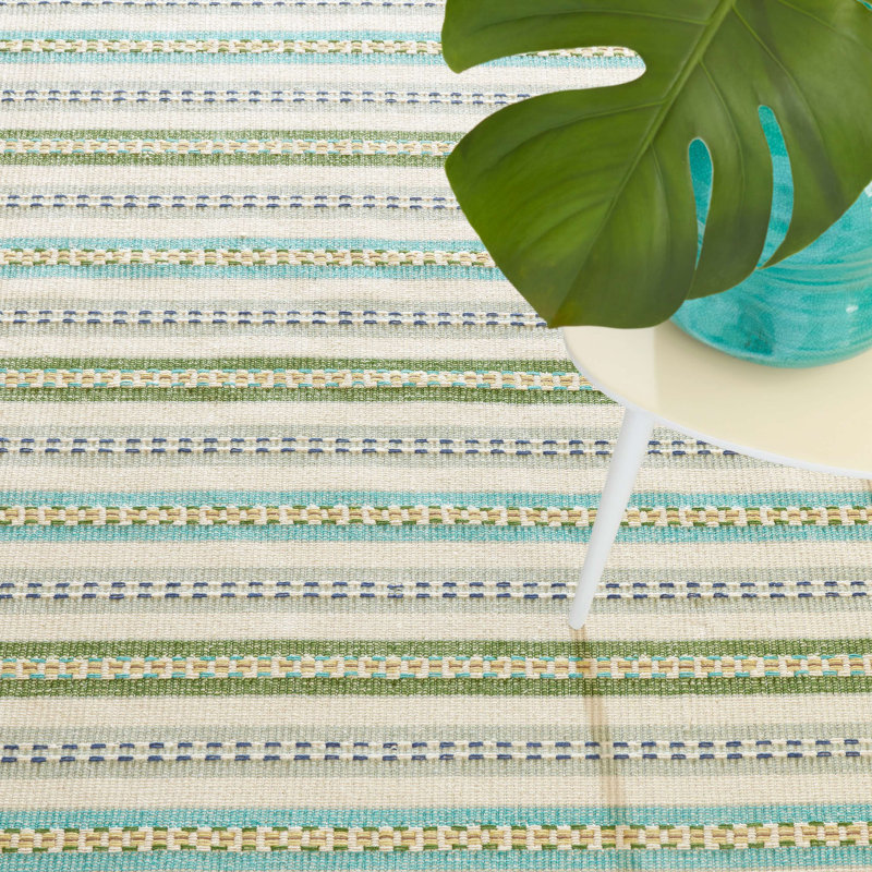 Long Slade Teal Handwoven Cotton Rug, Rectangle 8'6" x 11'6"