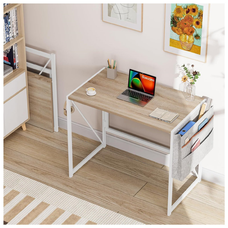 MDF Iron Writing Desk, Natural/White
