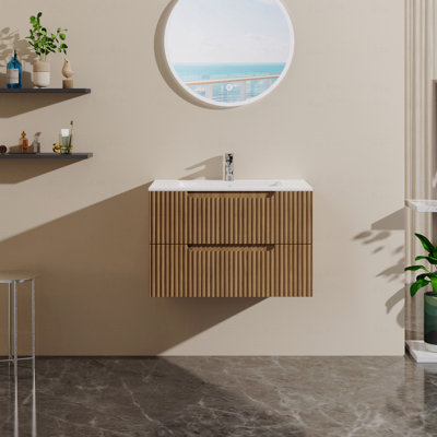 Meuble-lavabo mural 30 po avec lavabo flottant, système de fermeture en douceur, 2 grands tiroirs, lavabo non inclus