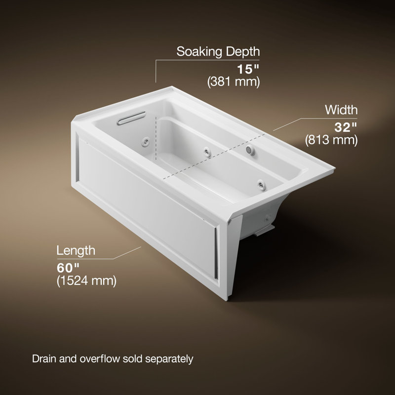 Archer® 60" x 32" Alcove Whirlpool, Left, White