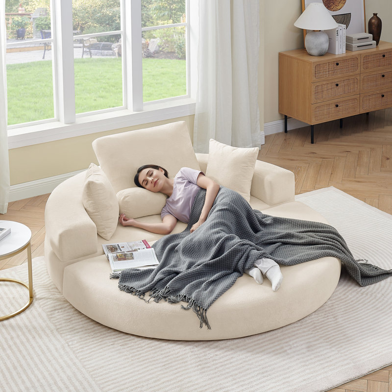Boneless Foldable Sofa Bed, Convertible Chenille Sleeper Sofa, Beige