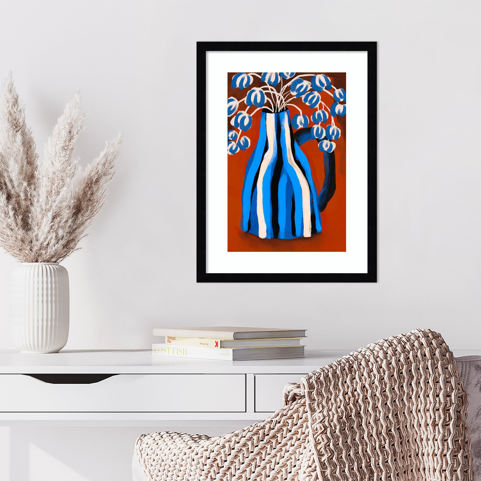 Galya "Striped Vase" Print by Treechild, Black, 21" H x 16" W