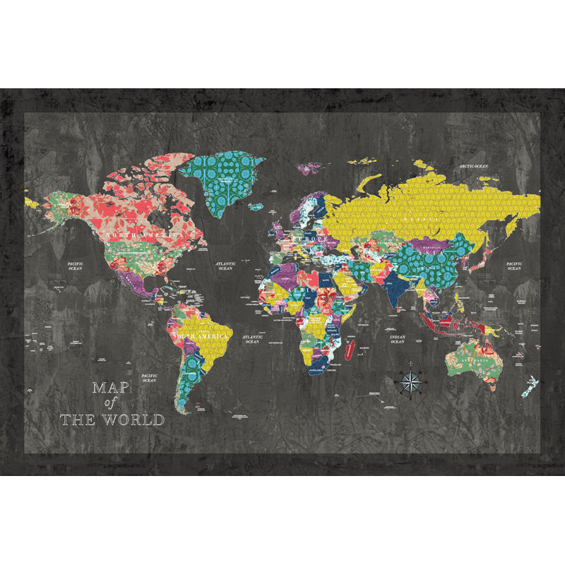 Quilted Map Of The World - Wrapped Canvas Print, 122cm H x 81cm W x 3.8cm D