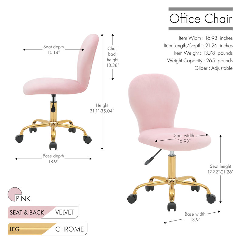 Colm Velvet Task Chair, Pink