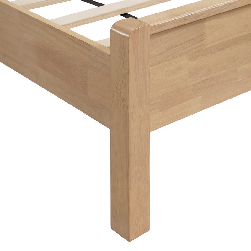 Structure de lit en bois massif avec tête de lit tapissier, Double, Naturel