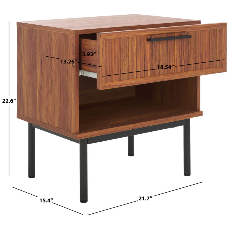 Casmira 21.7'' W Particle Board / Chipboard Nightstand, Walnut/Black