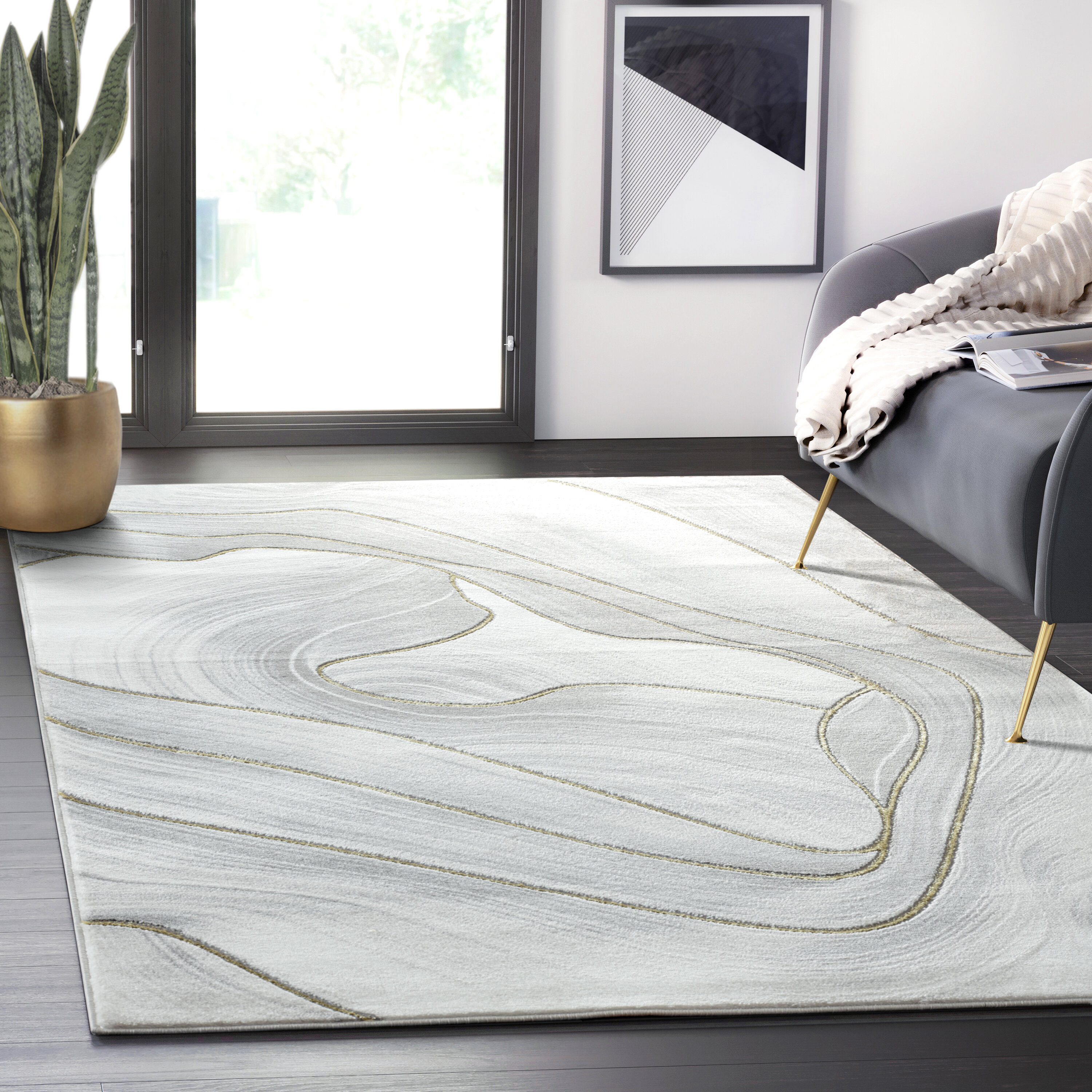 Wrought Studio Rabia Gray/Cream Area Rug, Size: Rectangle 4' x 6