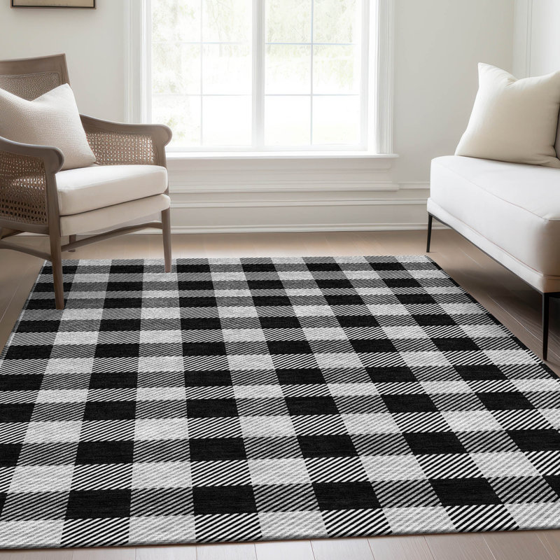 Premium Machine Washable Prisco Black Rug, Rectangle 10' x 14'