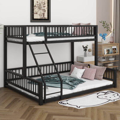 Lit simple superposé au-dessus de grand lit simple pour adultes, structure de lit superposé en métal robuste avec échelle, garde-corps élevé et lattes