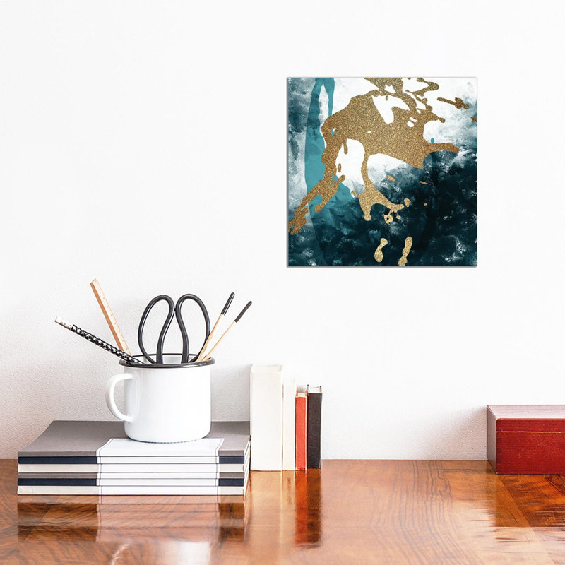 Teal Gold Splash II by Kimberly Allen - Wrapped Canvas Painting, 30.48 cm H x 30.48 cm W