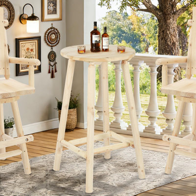Epicozy Outdoor Patio Wooden Bar Table, 41.89" Round Bar Height Pub Table, Rustic Solid Log High Top Bistro Table For Indoor & Backyard Garden Porch Lawn, Natural