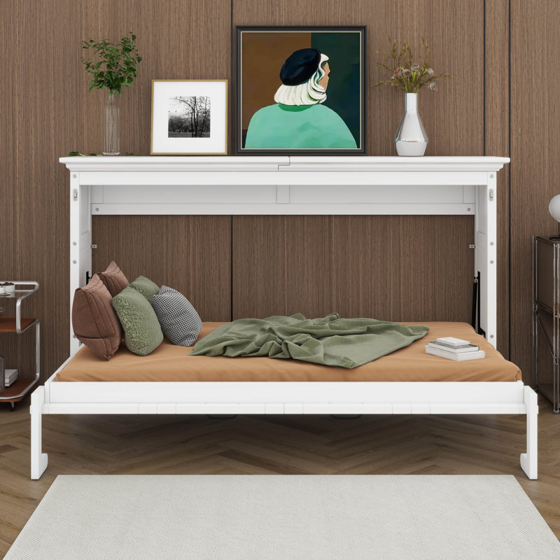 Lit escamotable horizontal, lit escamotable en bois Farmhouse, lit plateforme mural en bois