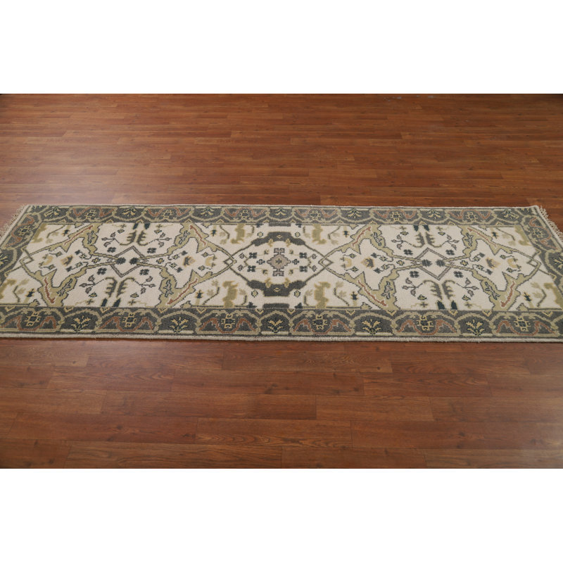 Tapis de couloir oriental fait à la main ivoire Oushak 3 x 8
