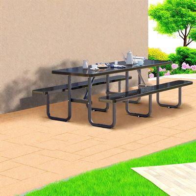 Tables de patio spacieuses, salle à manger moderne en acier de 96 pouces pour famille