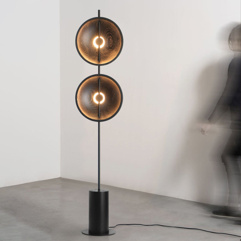 Black Solid Wood + Metals Free form Floor Lamps, Black