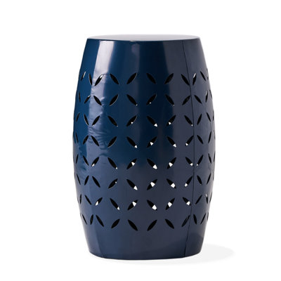 Dark Blue Iron Side Table With Lace Cut Design, 12.41In X 17.45In, For Patio And Garden, Easy To Use 12.41"X12.41"X17.45" Table, Garden Decor, No Assembly Needed