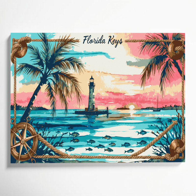 "Nautical Florida Keys", art mural sur toile brune, H 12 po x l 18 po