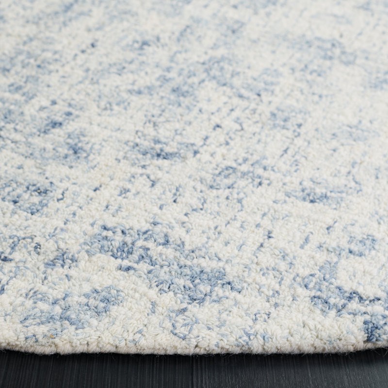 Tapis ivoire / bleu en laine / coton touffeté à la main Ebony, Rond 6 pi
