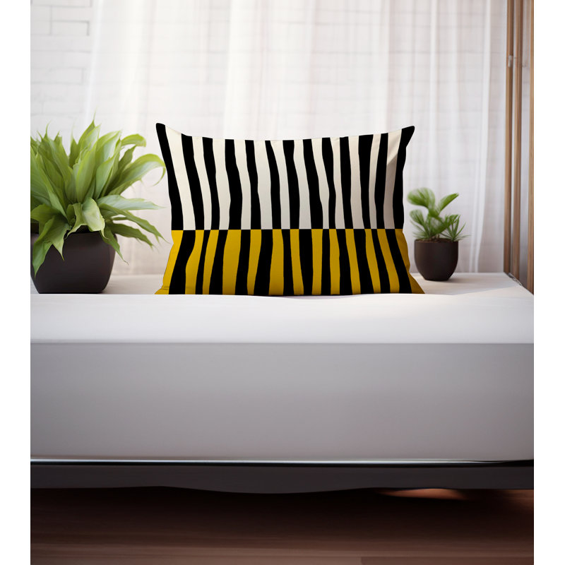Coussin décoratif réversible Humphrey, H 14 po x l 20 po, Jaune / blanc cassé