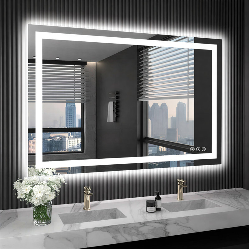 Atherton LED ETL Certified Frameless Anti-Fog Dimmable 3-colors Wall Mounted Modern Vanity Mirror For Bathroom 