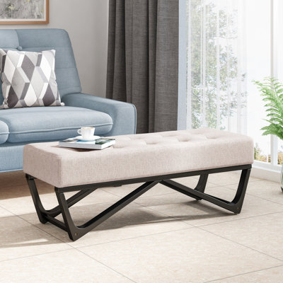 Bouton rectangulaire de style contemporain avec capitonnage à boutons et pieds en faux bois avec cadre supérieur