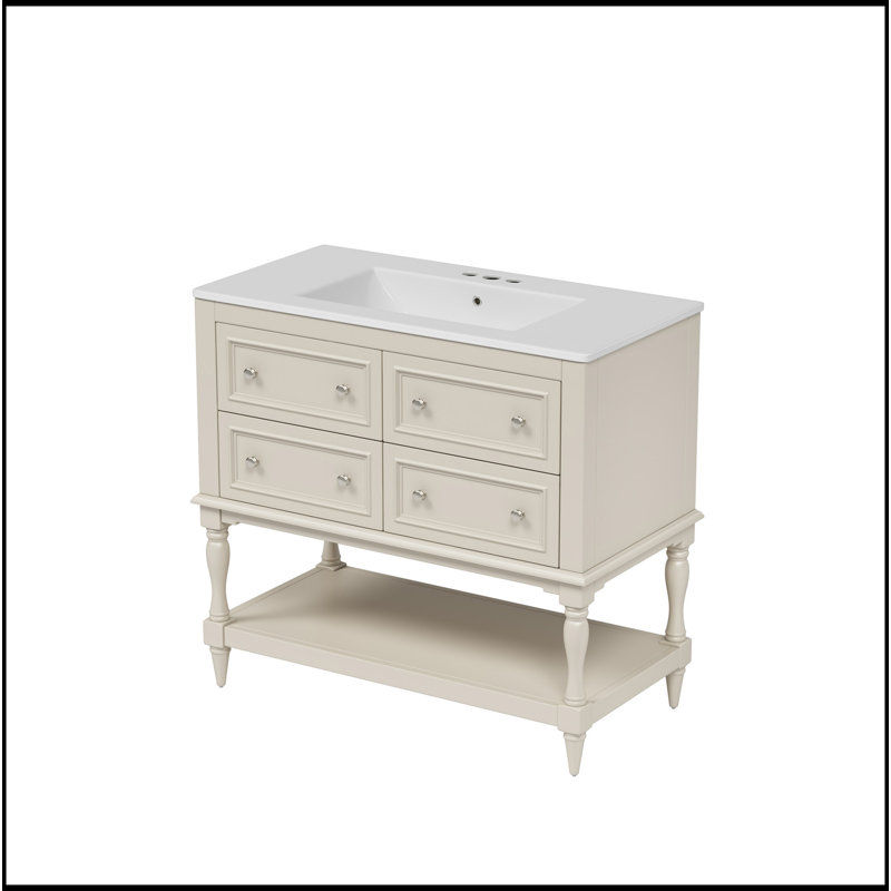 36" Bathroom Vanity Cabinet With Sink Combo Set, Undermount Ceramic Sink, Free Standing Vanity Set With 4 Drawers, Solid Wood Frame Bathroom Cabinet